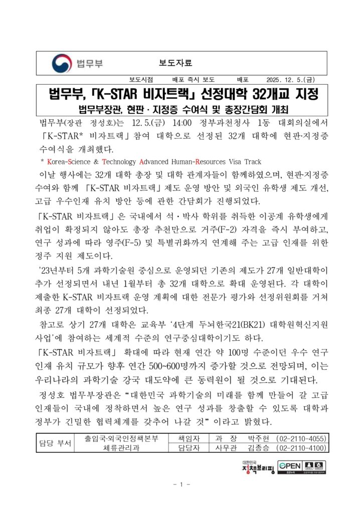 dự án K-STAR Visa Track